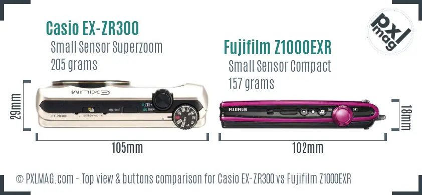 Casio EX-ZR300 vs Fujifilm Z1000EXR top view buttons comparison