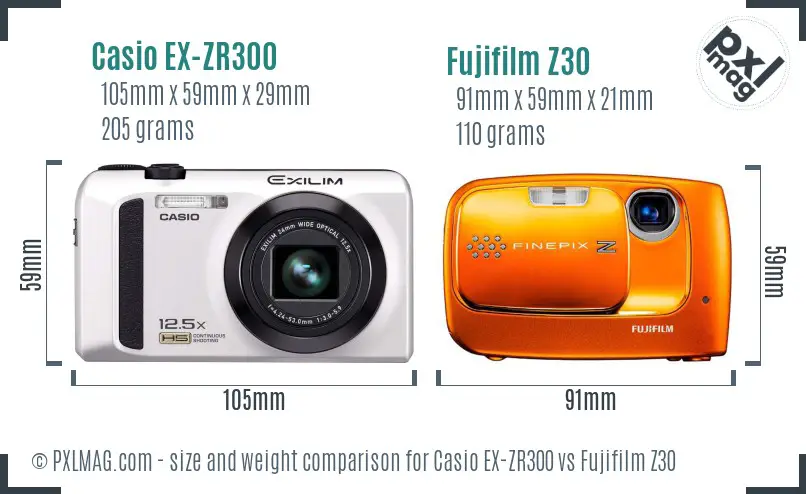 Casio EX-ZR300 vs Fujifilm Z30 size comparison Casio EX-ZR300 vs Fujifilm Z30 size comparison