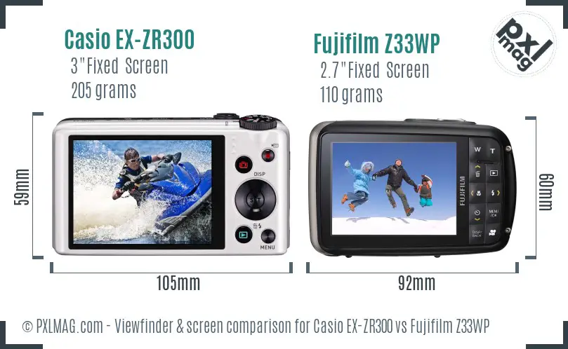 Casio EX-ZR300 vs Fujifilm Z33WP Screen and Viewfinder comparison