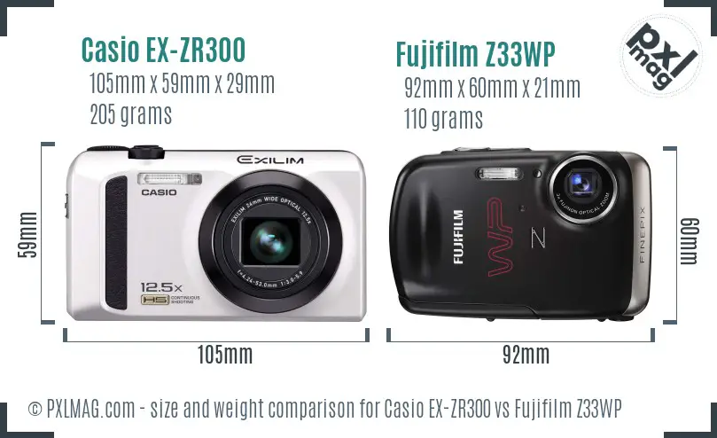 Casio EX-ZR300 vs Fujifilm Z33WP size comparison