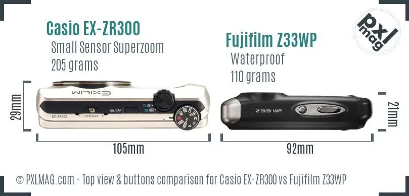 Casio EX-ZR300 vs Fujifilm Z33WP top view buttons comparison