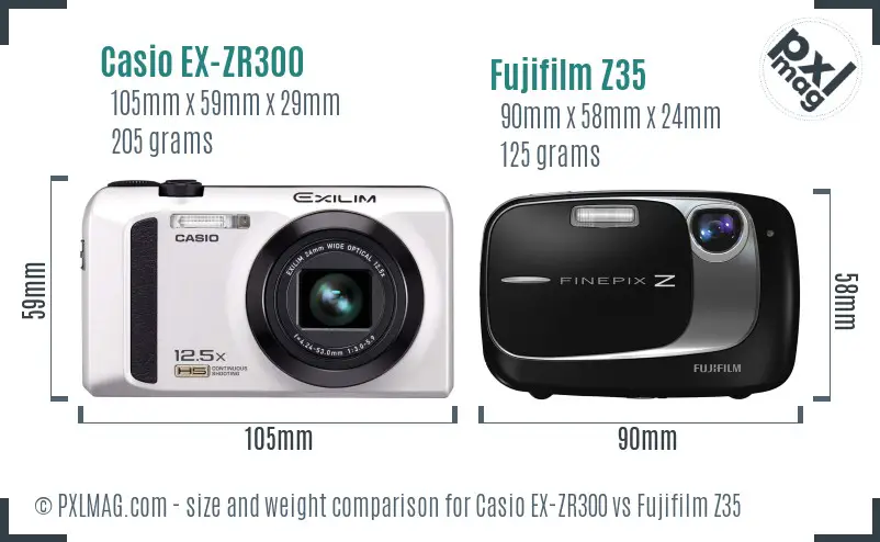 Casio EX-ZR300 vs Fujifilm Z35 size comparison