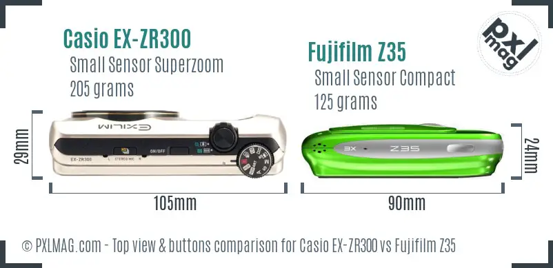 Casio EX-ZR300 vs Fujifilm Z35 top view buttons comparison