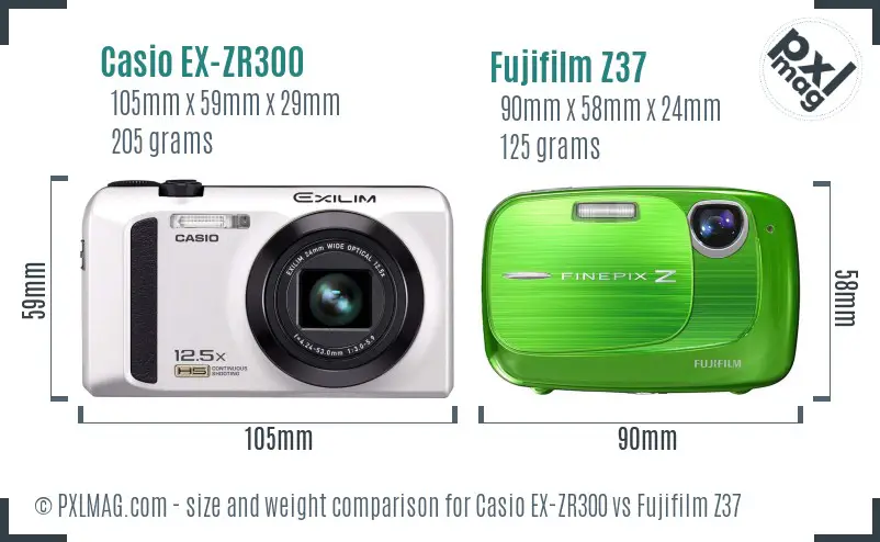 Casio EX-ZR300 vs Fujifilm Z37 size comparison