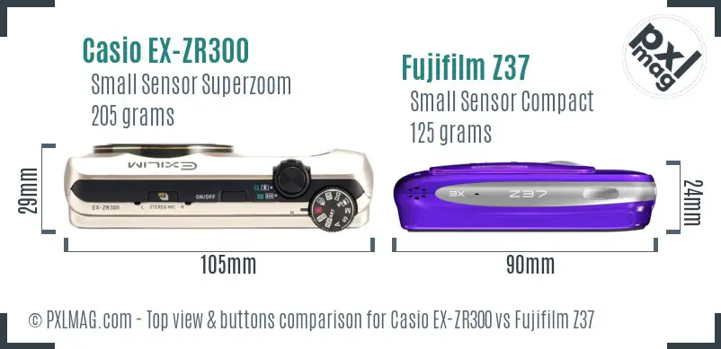 Casio EX-ZR300 vs Fujifilm Z37 top view buttons comparison