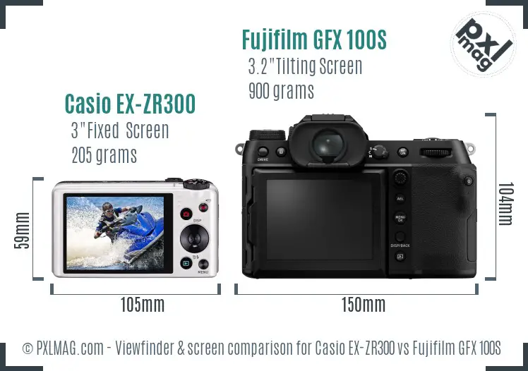 Casio EX-ZR300 vs Fujifilm GFX 100S Screen and Viewfinder comparison