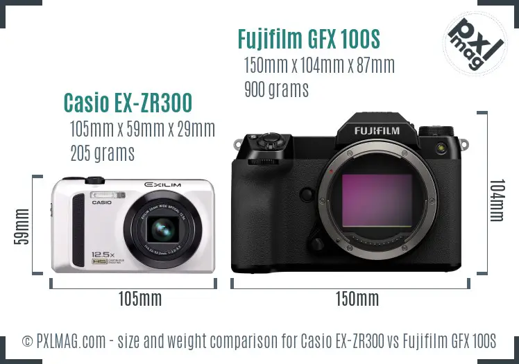 Casio EX-ZR300 vs Fujifilm GFX 100S size comparison