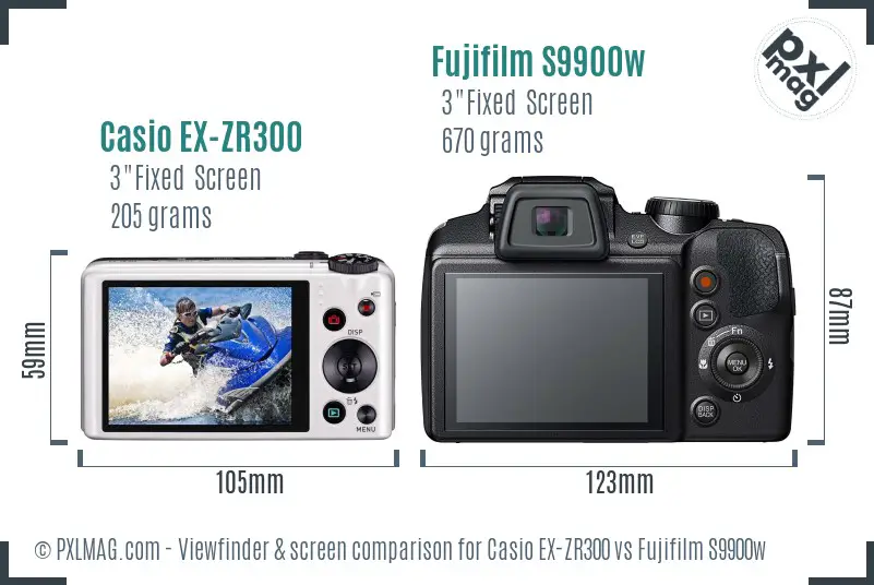 Casio EX-ZR300 vs Fujifilm S9900w Screen and Viewfinder comparison