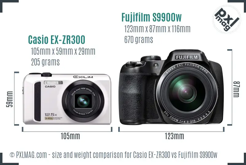 Casio EX-ZR300 vs Fujifilm S9900w size comparison