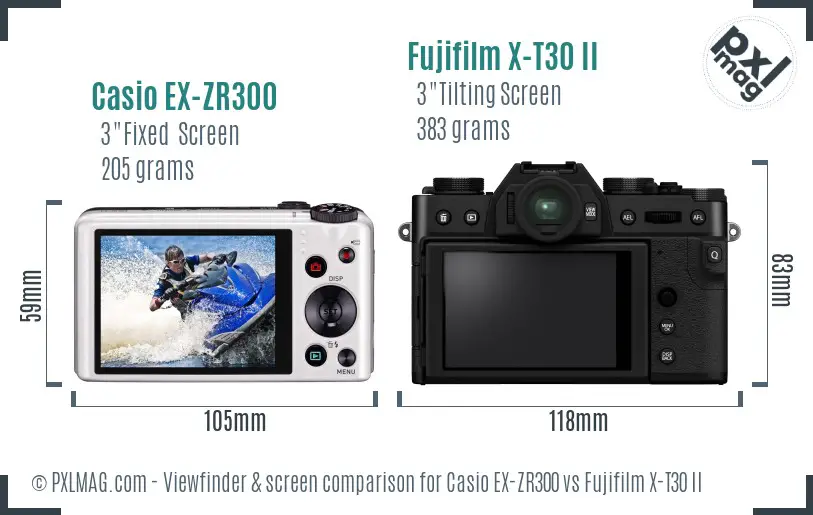 Casio EX-ZR300 vs Fujifilm X-T30 II Screen and Viewfinder comparison