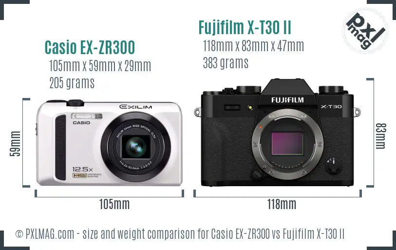 Casio EX-ZR300 vs Fujifilm X-T30 II size comparison