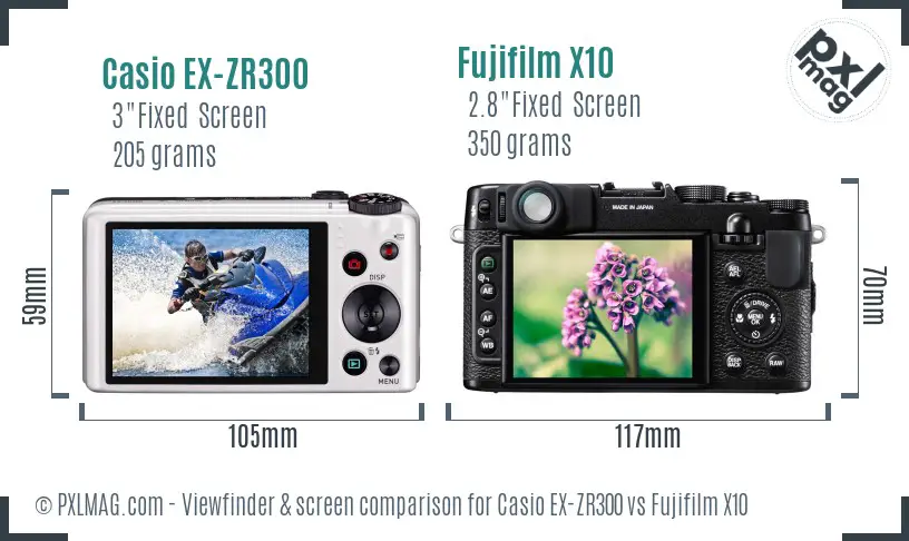 Casio EX-ZR300 vs Fujifilm X10 Screen and Viewfinder comparison