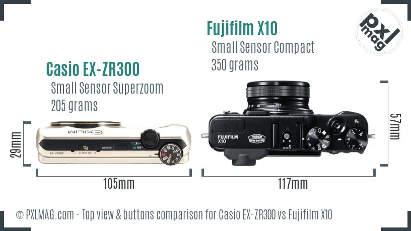 Casio EX-ZR300 vs Fujifilm X10 top view buttons comparison