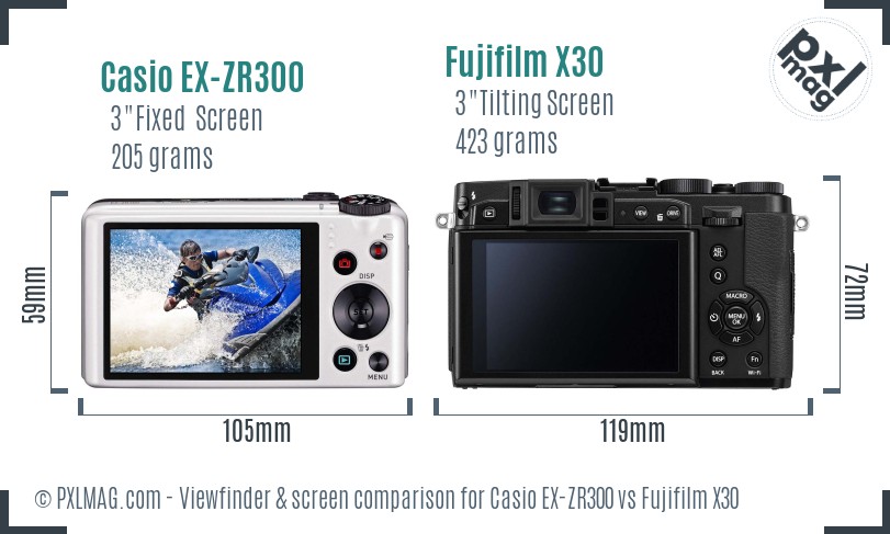 Casio EX-ZR300 vs Fujifilm X30 Screen and Viewfinder comparison