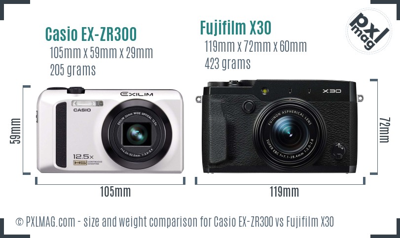 Casio EX-ZR300 vs Fujifilm X30 size comparison Casio EX-ZR300 vs Fujifilm X30 size comparison