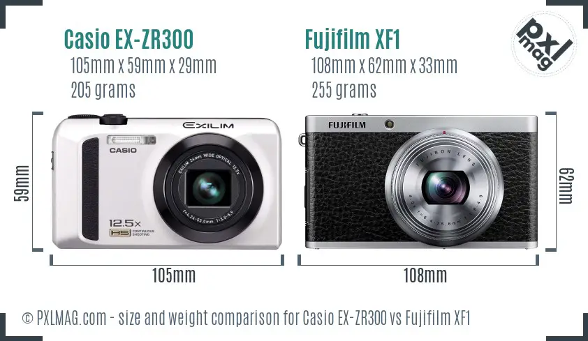 Casio EX-ZR300 vs Fujifilm XF1 size comparison Casio EX-ZR300 vs Fujifilm XF1 size comparison