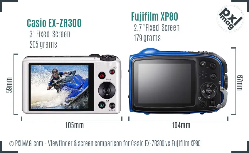 Casio EX-ZR300 vs Fujifilm XP80 Screen and Viewfinder comparison