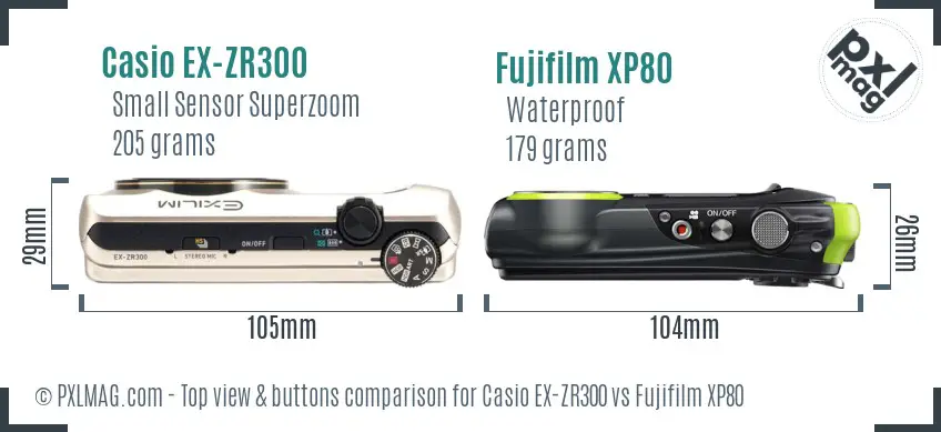 Casio EX-ZR300 vs Fujifilm XP80 top view buttons comparison