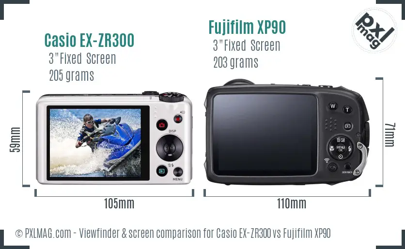 Casio EX-ZR300 vs Fujifilm XP90 Screen and Viewfinder comparison