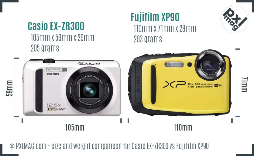 Casio EX-ZR300 vs Fujifilm XP90 size comparison