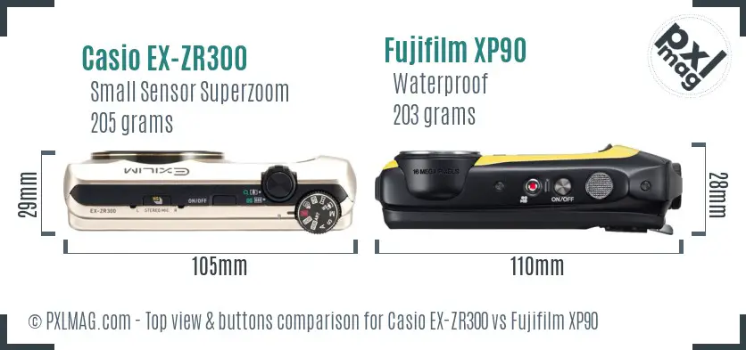 Casio EX-ZR300 vs Fujifilm XP90 top view buttons comparison