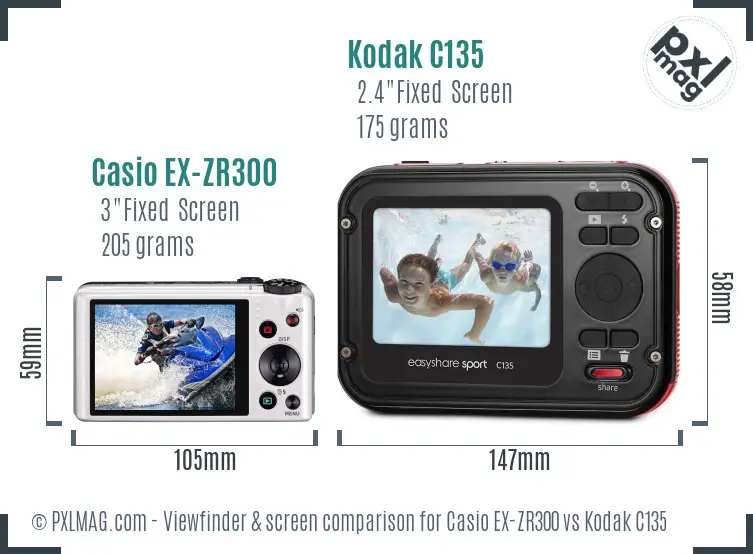 Casio EX-ZR300 vs Kodak C135 Screen and Viewfinder comparison Casio EX-ZR300 vs Kodak C135 Screen and Viewfinder comparison