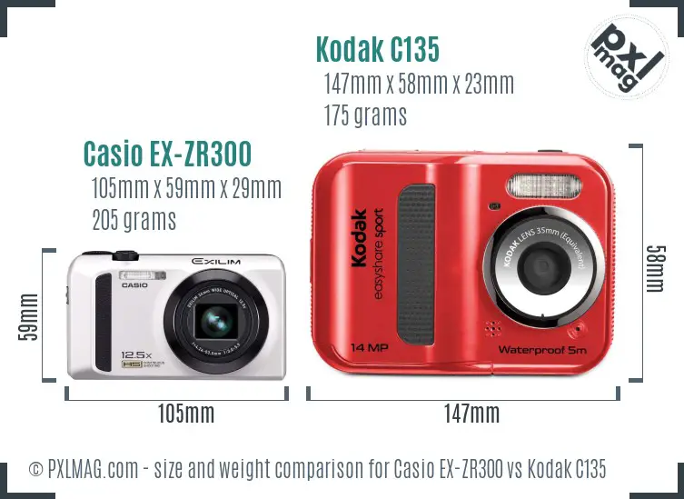 Casio EX-ZR300 vs Kodak C135 size comparison Casio EX-ZR300 vs Kodak C135 size comparison