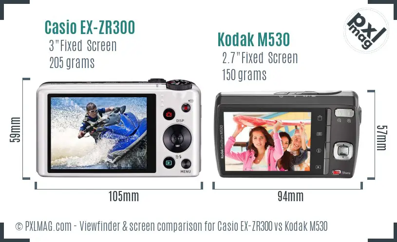 Casio EX-ZR300 vs Kodak M530 Screen and Viewfinder comparison