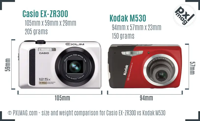 Casio EX-ZR300 vs Kodak M530 size comparison