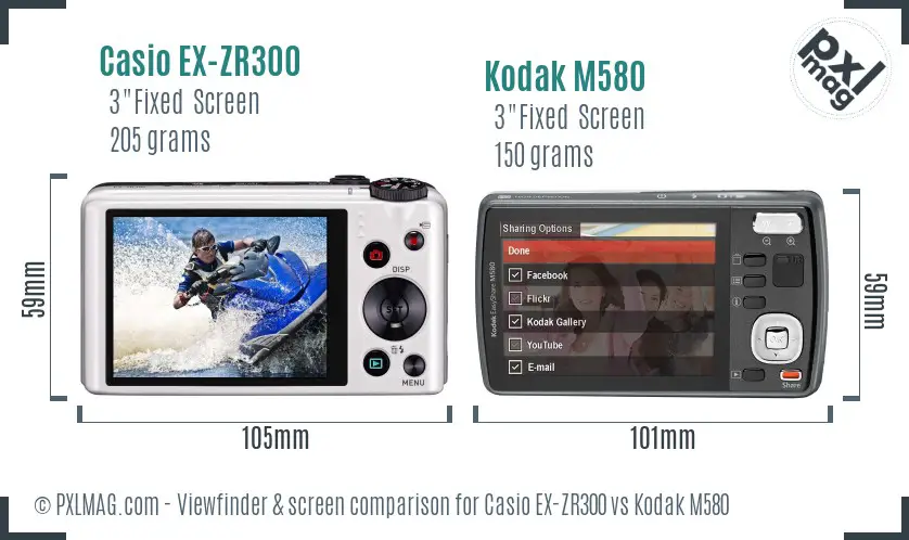 Casio EX-ZR300 vs Kodak M580 Screen and Viewfinder comparison