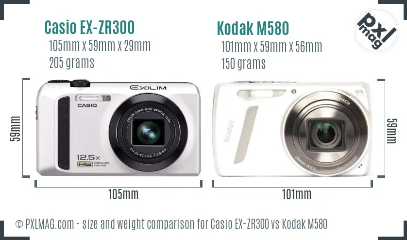 Casio EX-ZR300 vs Kodak M580 size comparison