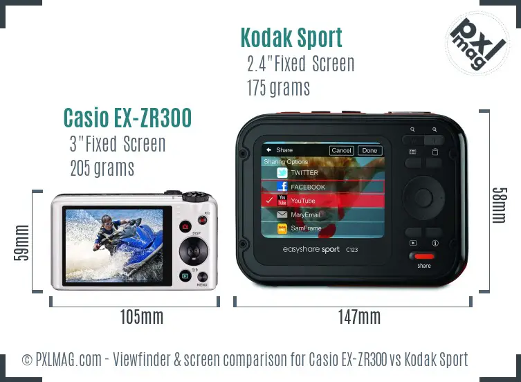 Casio EX-ZR300 vs Kodak Sport Screen and Viewfinder comparison Casio EX-ZR300 vs Kodak Sport Screen and Viewfinder comparison