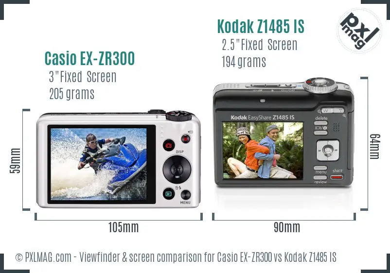 Casio EX-ZR300 vs Kodak Z1485 IS Screen and Viewfinder comparison