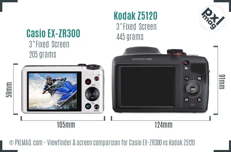 Casio EX-ZR300 vs Kodak Z5120 Screen and Viewfinder comparison
