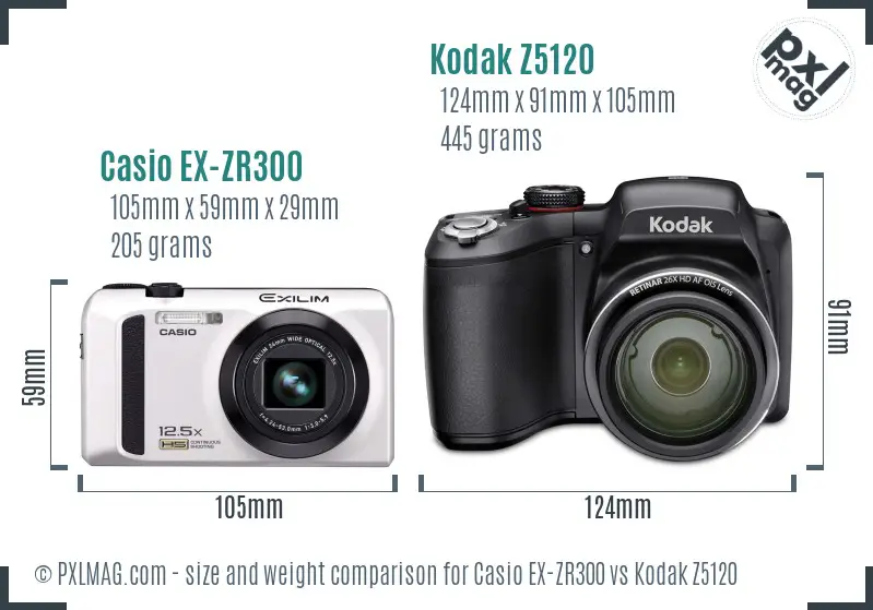 Casio EX-ZR300 vs Kodak Z5120 size comparison