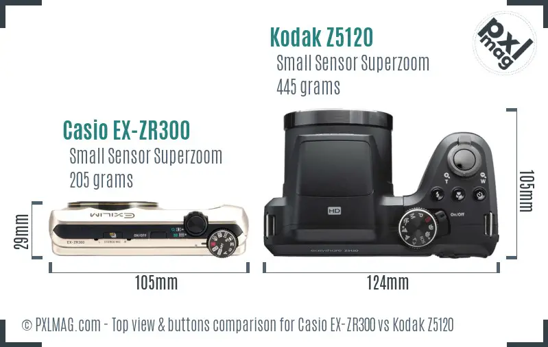 Casio EX-ZR300 vs Kodak Z5120 top view buttons comparison