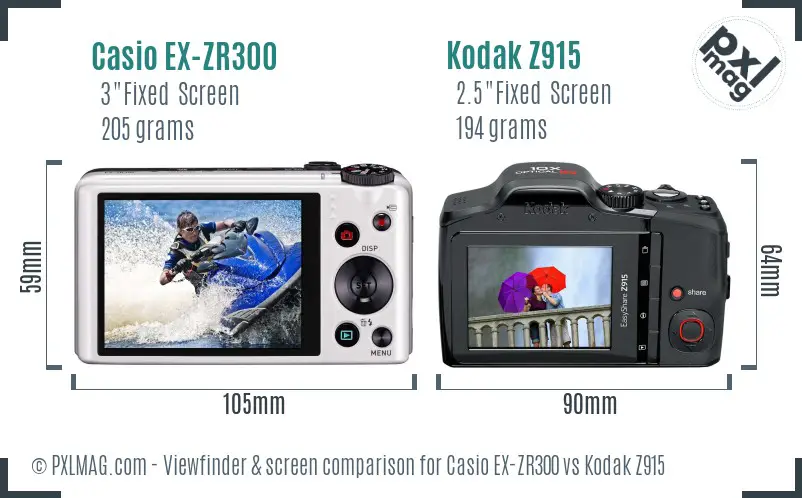 Casio EX-ZR300 vs Kodak Z915 Screen and Viewfinder comparison