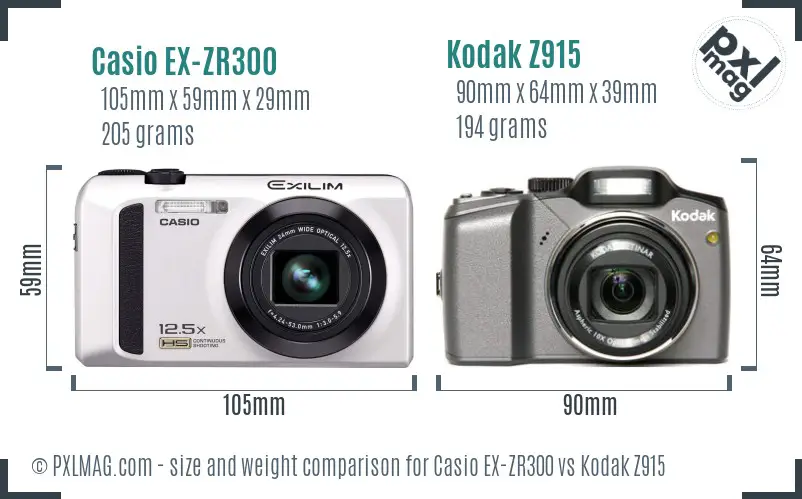 Casio EX-ZR300 vs Kodak Z915 size comparison