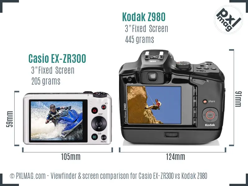 Casio EX-ZR300 vs Kodak Z980 Screen and Viewfinder comparison