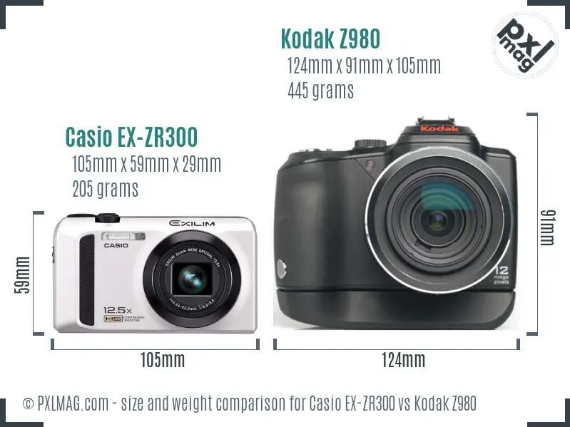 Casio EX-ZR300 vs Kodak Z980 size comparison