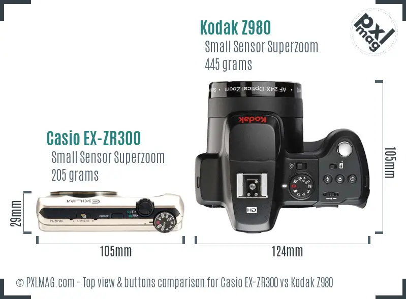 Casio EX-ZR300 vs Kodak Z980 top view buttons comparison