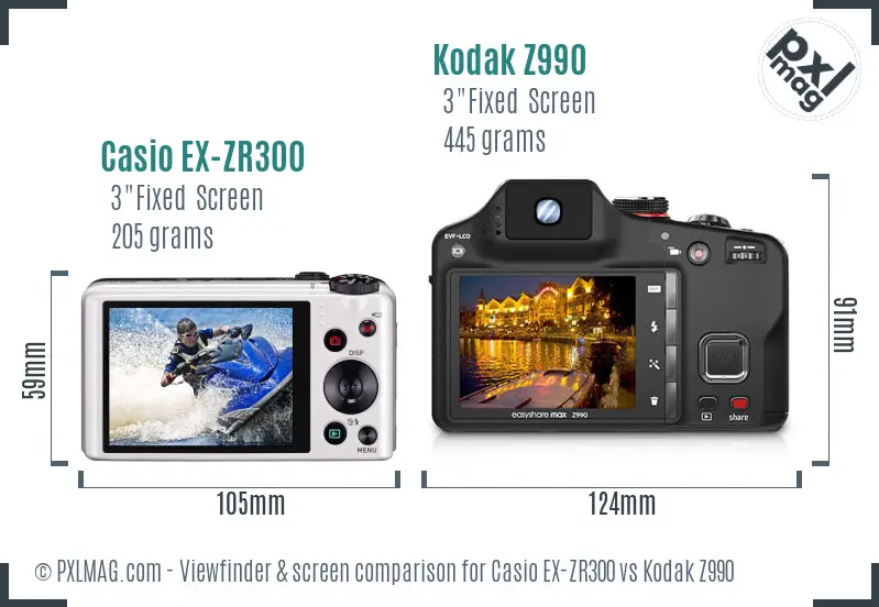 Casio EX-ZR300 vs Kodak Z990 Screen and Viewfinder comparison