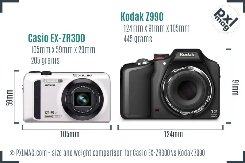 Casio EX-ZR300 vs Kodak Z990 size comparison