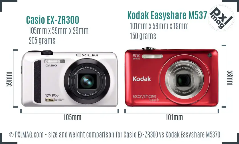 Casio EX-ZR300 vs Kodak Easyshare M5370 size comparison