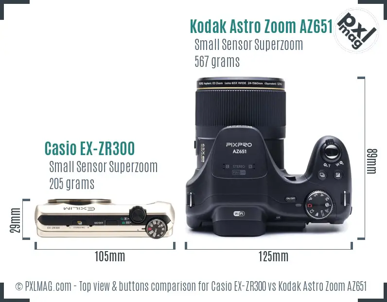 Casio EX-ZR300 vs Kodak Astro Zoom AZ651 top view buttons comparison