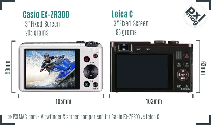 Casio EX-ZR300 vs Leica C Screen and Viewfinder comparison
