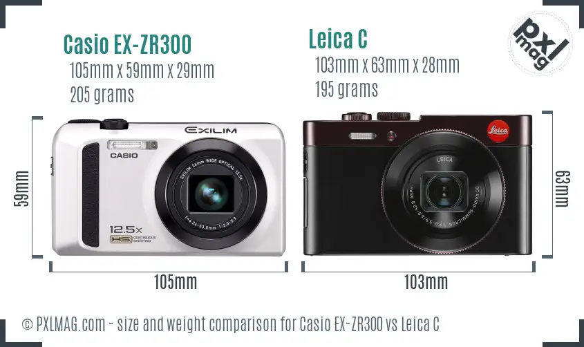Casio EX-ZR300 vs Leica C size comparison