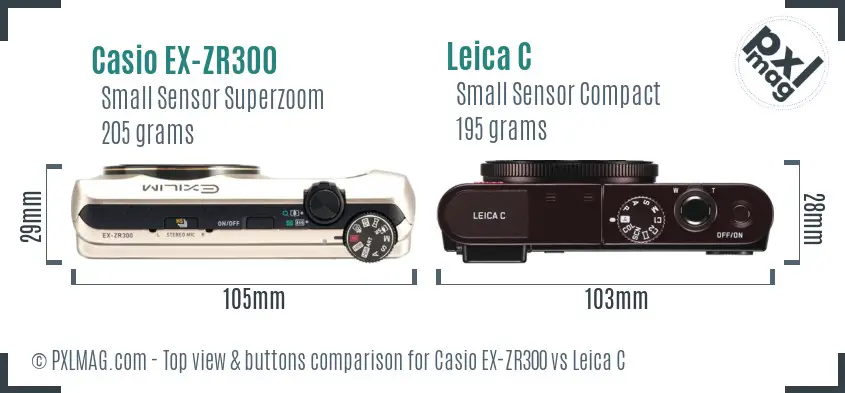 Casio EX-ZR300 vs Leica C top view buttons comparison