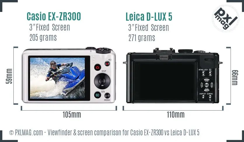 Casio EX-ZR300 vs Leica D-LUX 5 Screen and Viewfinder comparison