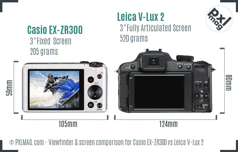 Casio EX-ZR300 vs Leica V-Lux 2 Screen and Viewfinder comparison